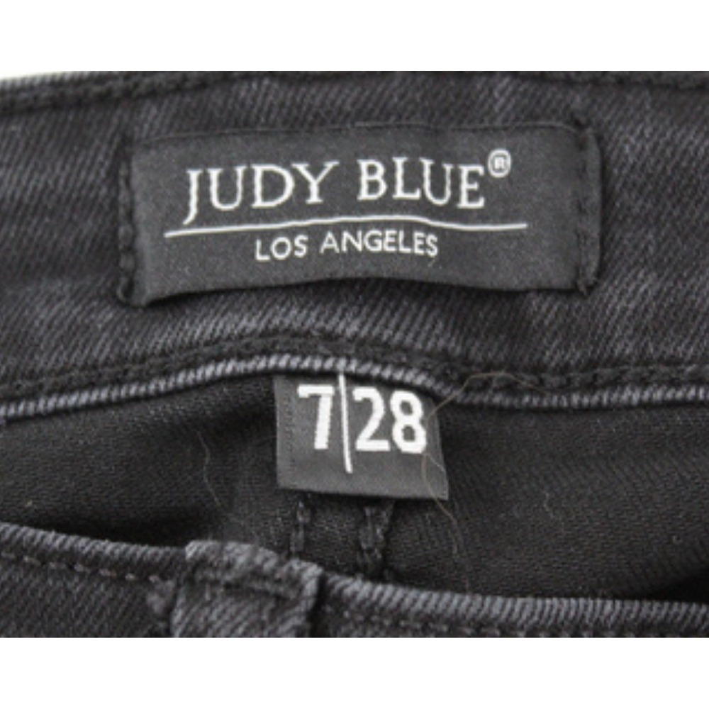 Judy Blue Button Fly Bootcut Jeans Womens 7/28 Black Raw Hem Stretch Denim - Picture 3 of 9
